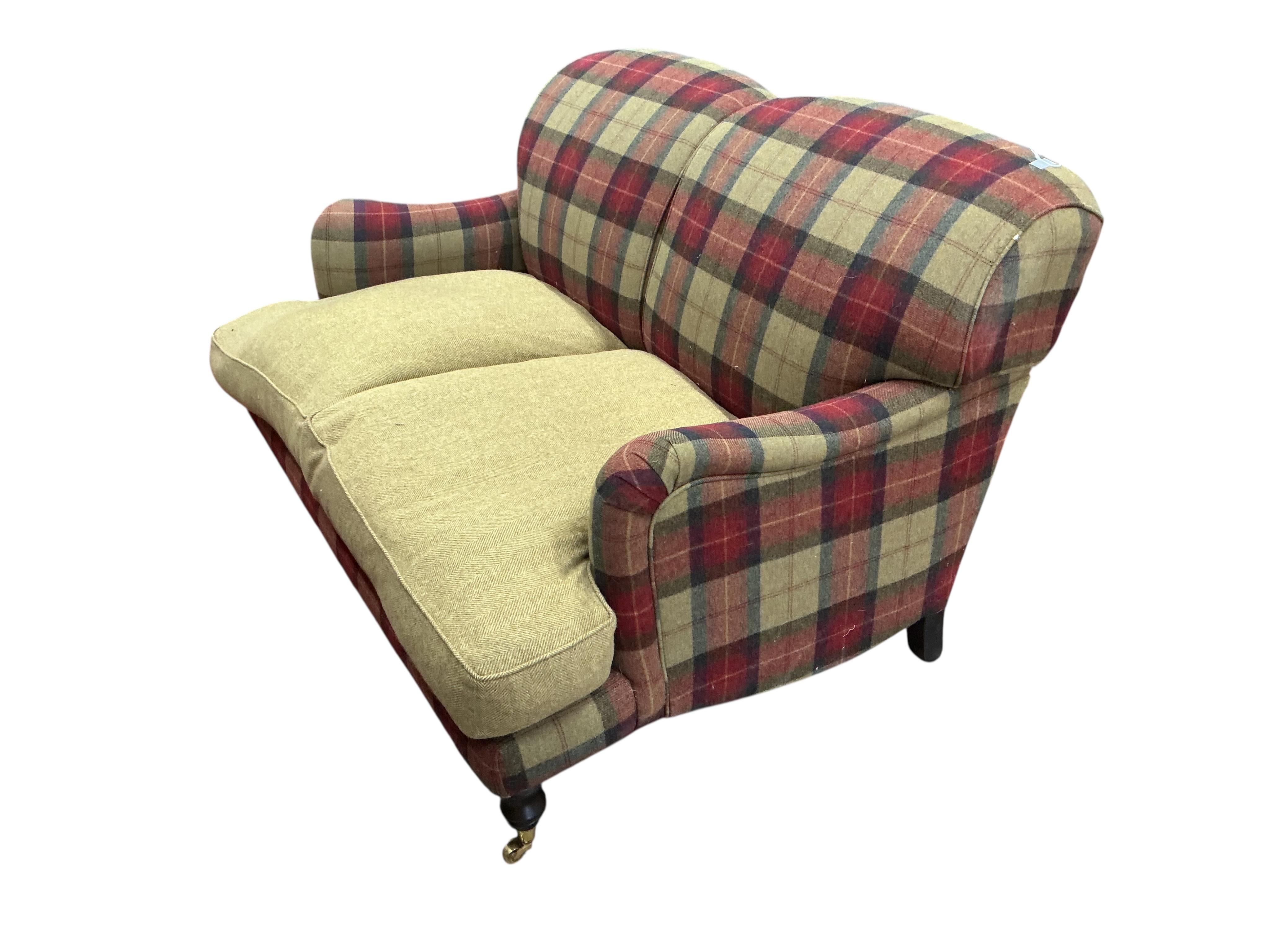 A Sofa Workshop tartan wool fabric two seater sofa in the manner of Howard and Sons, width 142cm, depth 96cm, height 88cm